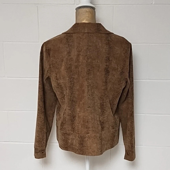 Erin London Zip Front, Very Fine Wale Corduroy Brown Snake Print, Bomber Jacket. - Picture 2 of 12